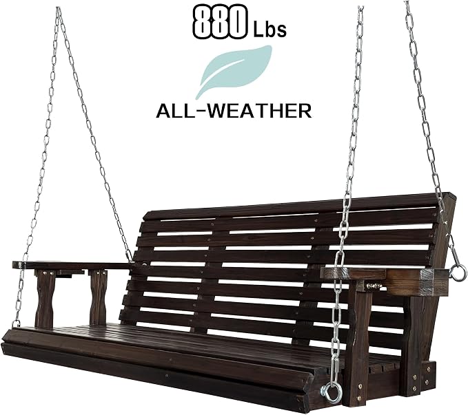 Fortune Candy Wooden Porch Swing 3-Seater, High Backrest and Deep Seat - Image 3