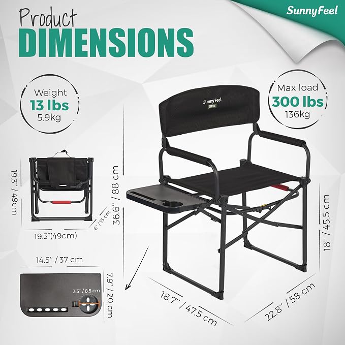 SUNNYFEEL Camping Directors Chair, Heavy Duty, Oversized Portable Folding Chair - Image 3