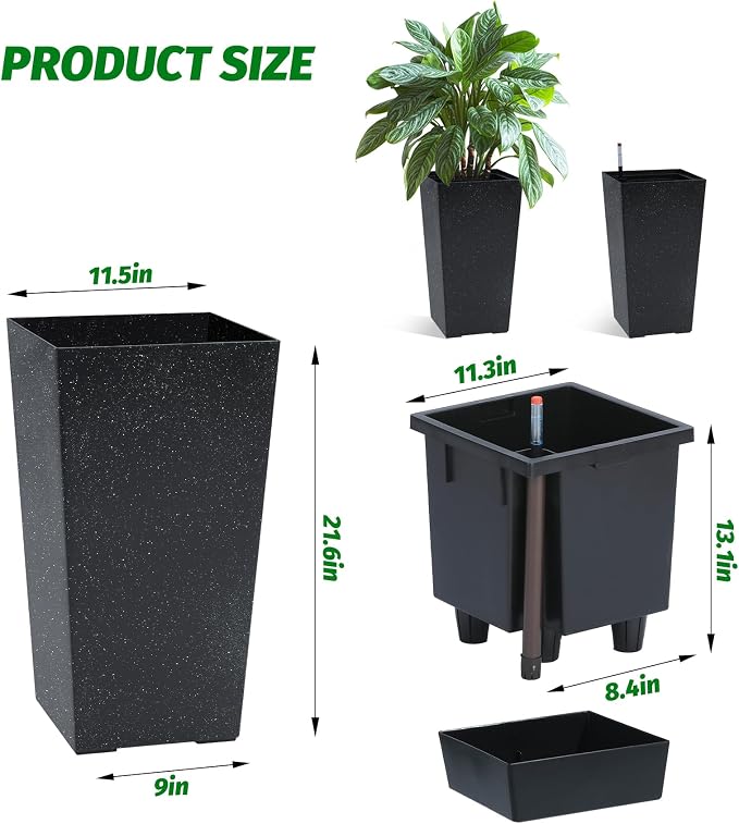 GarveeLife 22.5" Tall Planters Set of 2, Outdoor&Indoor Black Planter Pots - Image 6