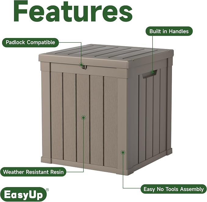 EasyUp 50 Gallon Outdoor Storage Box, Resin Waterproof UV-Resistant Deck Box - Image 3