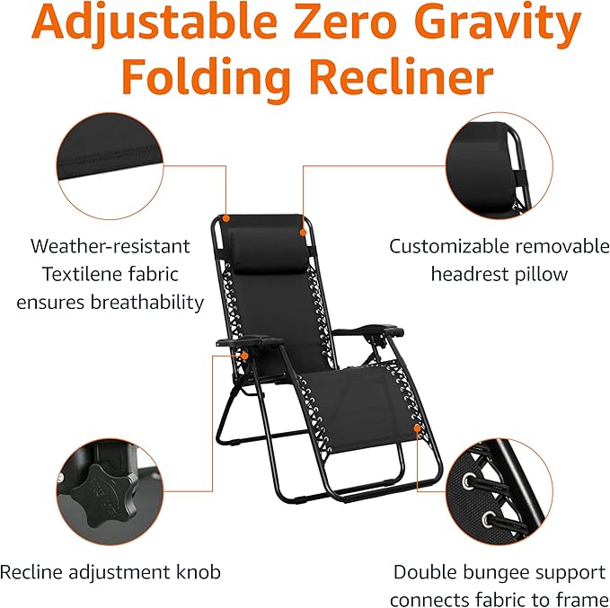 Amazon Basics Outdoor Patio Zero Gravity Portable Folding Reclining Lounge Chair - Image 5