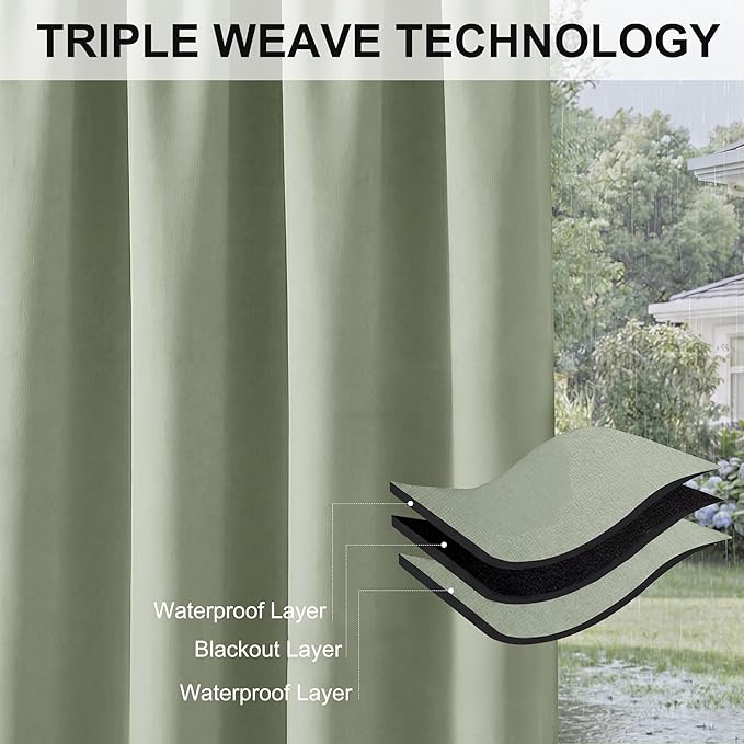 RYB HOME Outdoor Curtains for Patio Waterproof Block Sunlight Thermal Insulated - Image 6