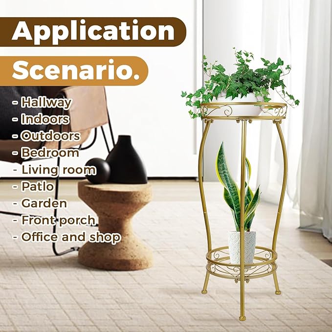 Plant Stand Indoor Outdoor，Tall Gold Metal Rustproof Stable Plant Stands，2 Tier - Image 6