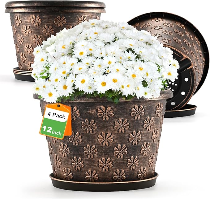 12 Inch Planter Pots for Plants, Plastic Large Flower Pots Indoor Outdoor by FlowyypoPlantPot