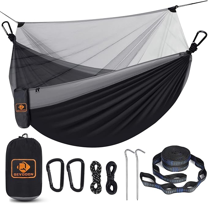 Camping Hammock with Net, Travel Portable Lightweight Hammocks with Tree Straps by QEVOOON