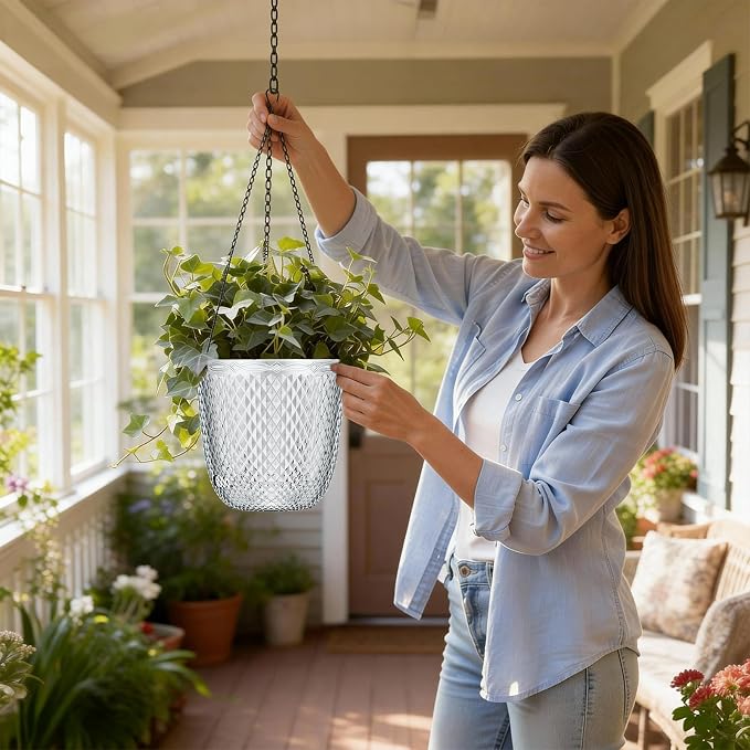QCQHDU Self Watering Hanging Pots, 2 Pack 5.7 Inch Hanging Planters - Image 2