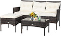 Tangkula 3 Pieces Patio Conversation Set, Outdoor PE Rattan Wicker Furniture by TANGKULA