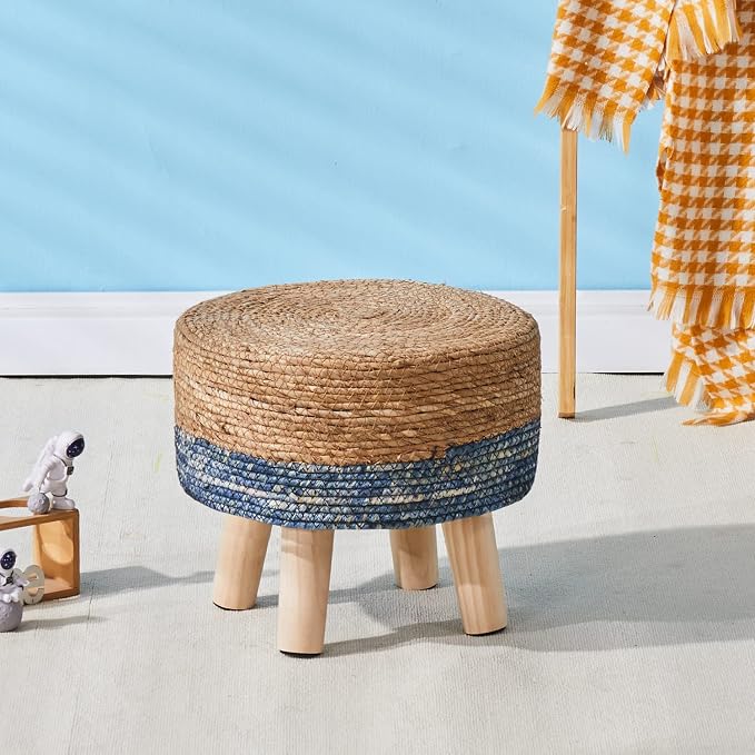 Wimarsbon Round Foot Stool Natural Seagrass Poufs Ottoman Hand Weave Footrest - Image 6