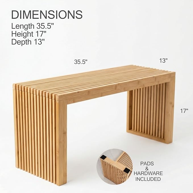 Bamboo Natural 36 inch Wooden Bench, Small Wood Benches - Image 3
