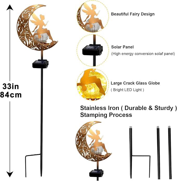 YJFWAL Garden Solar Lights Pathway Stake Lights Moon Fairy Glass Globe - Image 4