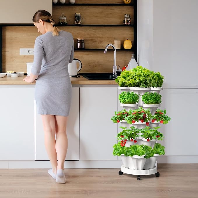 Strawberry Vertical Planters Tower Garden 3 Pack, 7 Tiered Stacking Herb - Image 5