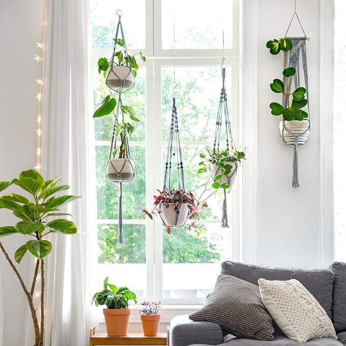 Mkono Macrame Plant Hanger Indoor Hanging Planter Basket - Image 5