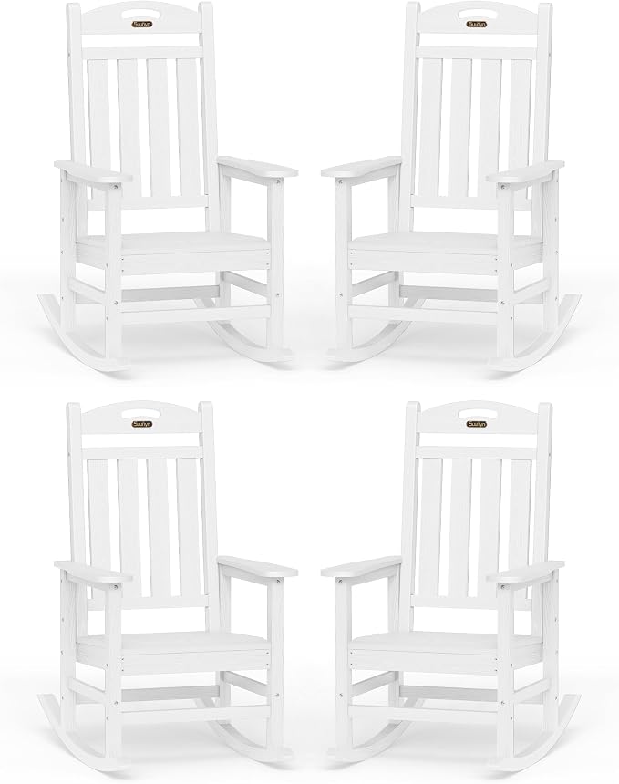 Oversized Rocking Chairs Outdoor Set of 4, High Back Porch Rocking Chair by Suunyn