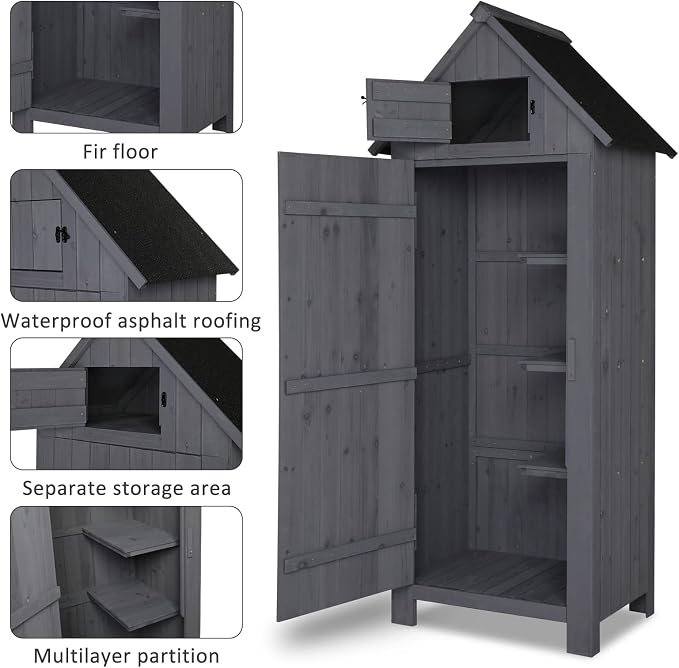 Outvita 70in Outdoor Storage Shed, Waterproof Wooden Garden Storage Cabinet - Image 2