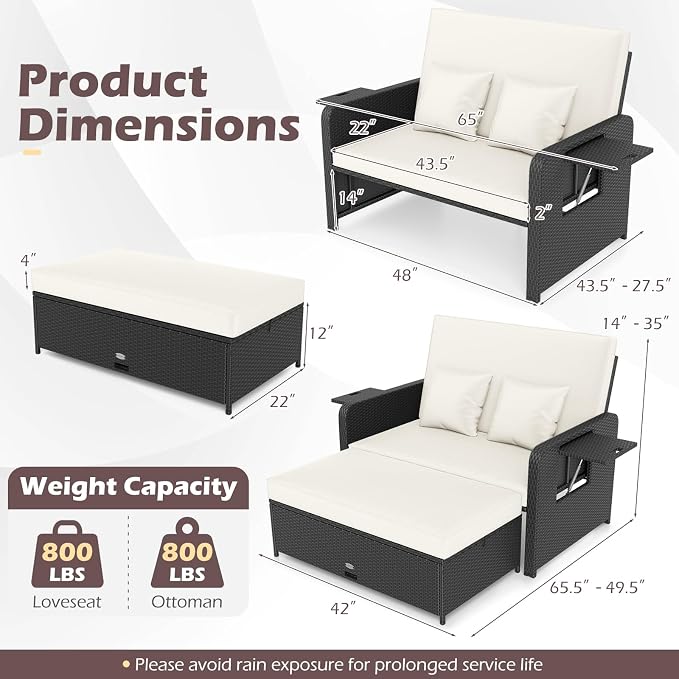 COSTWAY Patio Rattan Daybed - Image 3