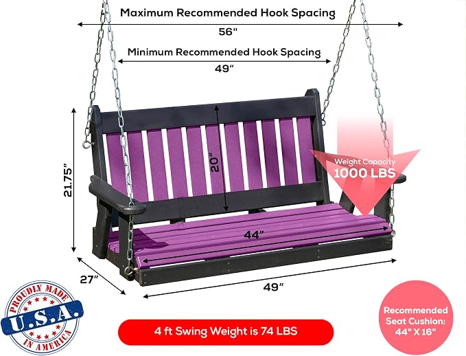 Poly Lumber Wood 4FT Mission Porch Swing Amish Craftsmandship Made in USA HDPE - Image 2