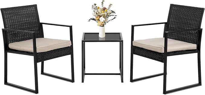 FDW | 3-Piece Patio Furniture Set | Khaki |Outdoor Wicker Furniture by FDW