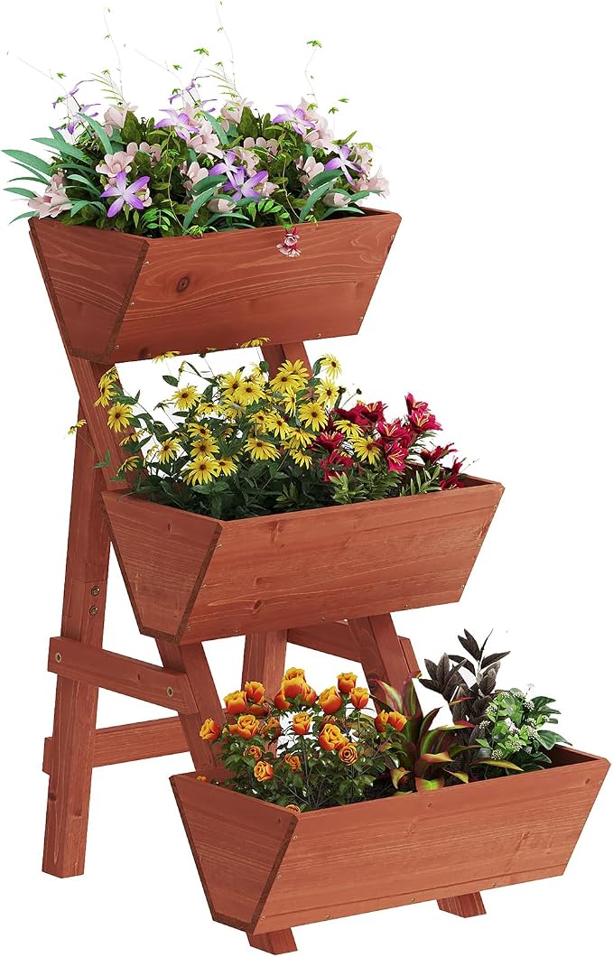 3-Tiers Wooden Raised Garden Bed, Wood Planter Box by Kitsanery