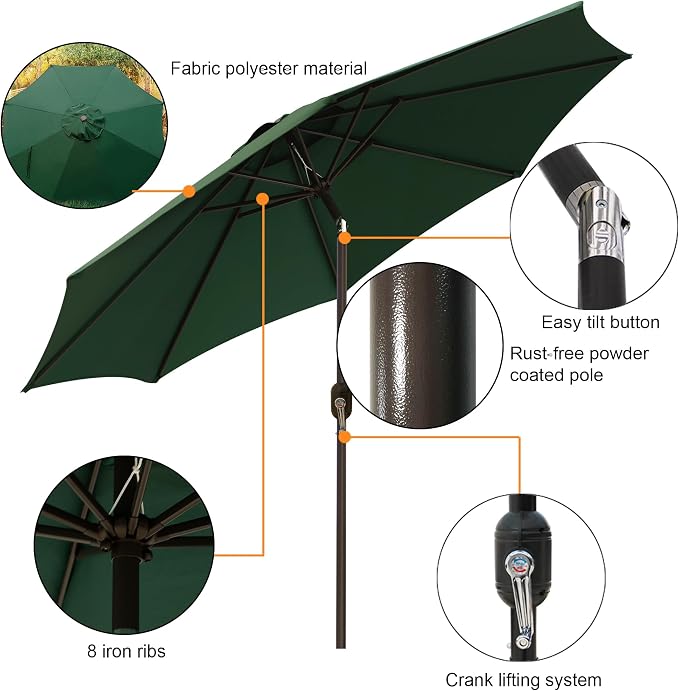 Blissun 9' Outdoor Patio Umbrella, Outdoor Table Umbrella, Yard Umbrella - Image 2