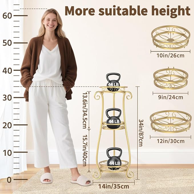 LASZOLA 3 Tier Gold Metal Plant Stand - Image 5