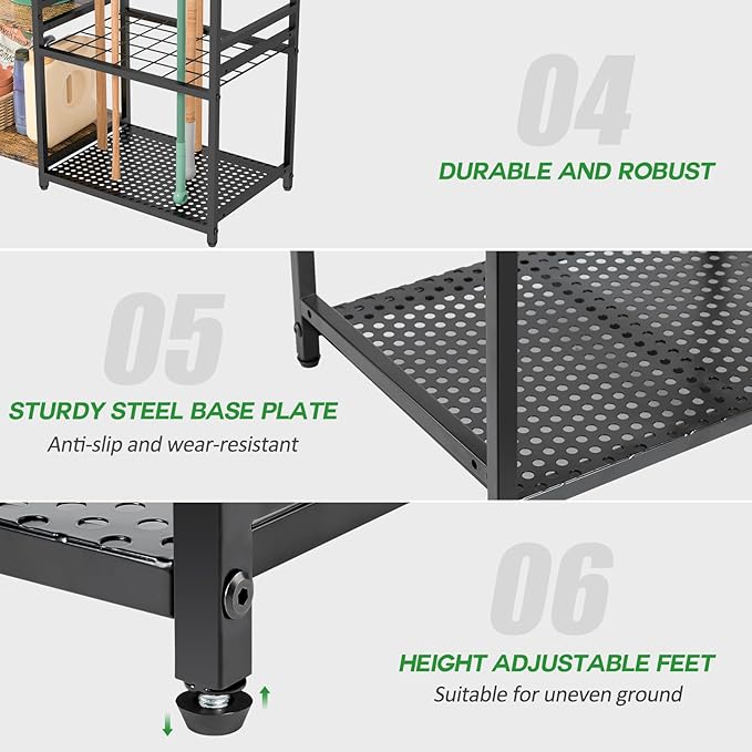 Garage Tool Organizer with 2-tier Wooden Shelves, Yard Tool Organizer - Image 4