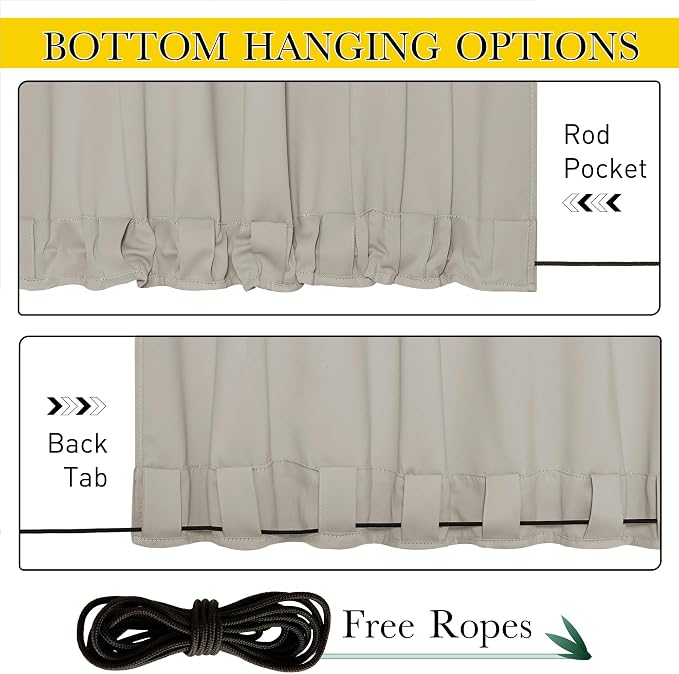 NICETOWN 2 Panels Natural Gazebo Curtains Outdoor Waterproof & Windproof - Image 4