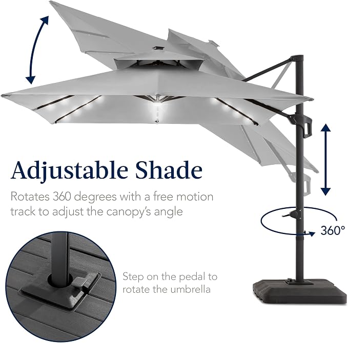 Best Choice Products 12x12ft LED Cantilever Patio Umbrella w/Base Included & - Image 5