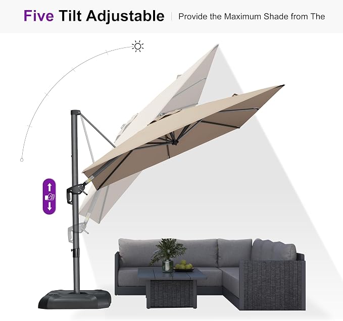 PURPLE LEAF 8 Feet Patio Umbrella Outdoor Cantilever Square Umbrella Aluminum - Image 8