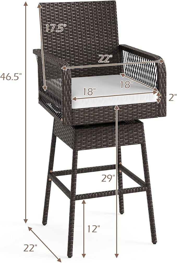 ORALNER Outdoor Wicker Swivel Bar Stools Set, Footrest & Seat Cushion, Metal - Image 3