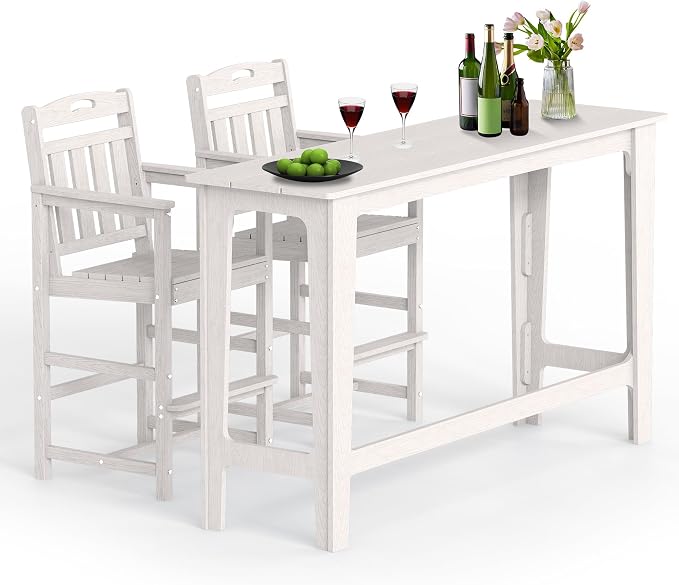 Ciokea 3 Pcs Outdoor Bar Height Table Set, Heavy-Duty All-Weather HDPE Patio by CIOKEA