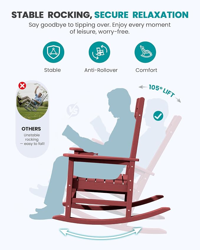SERWALL Oversized Outdoor Rocking Chair, All-Weather Patio Rocking Chair - Image 5