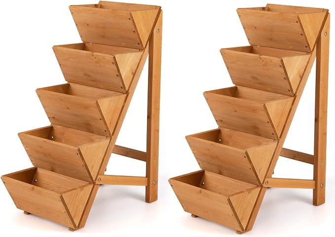 Giantex 5-Tier Wooden Vertical Raised Garden Bed Set of 2, Freestanding Plant by Giantex