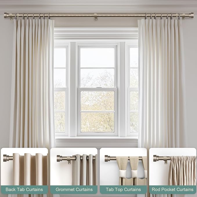 Retro Silver Curtain Rods for Windows 66 to 120 Inches Adjustable Length Heavy - Image 3