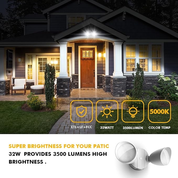 LUTEC 6222W-D2D 3500 Lumen 32 Watt Dusk to Dawn Dual-Head Flood Light Outdoor - Image 3