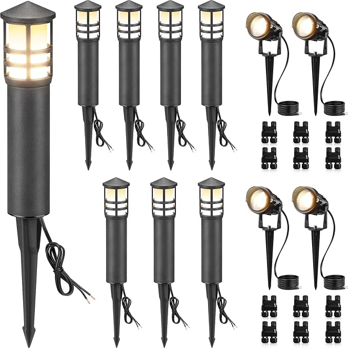 SUNVIE 12-Pack Low Voltage Landscape Lighting Kit LED Bollard Pathway Lights by SUNVIE