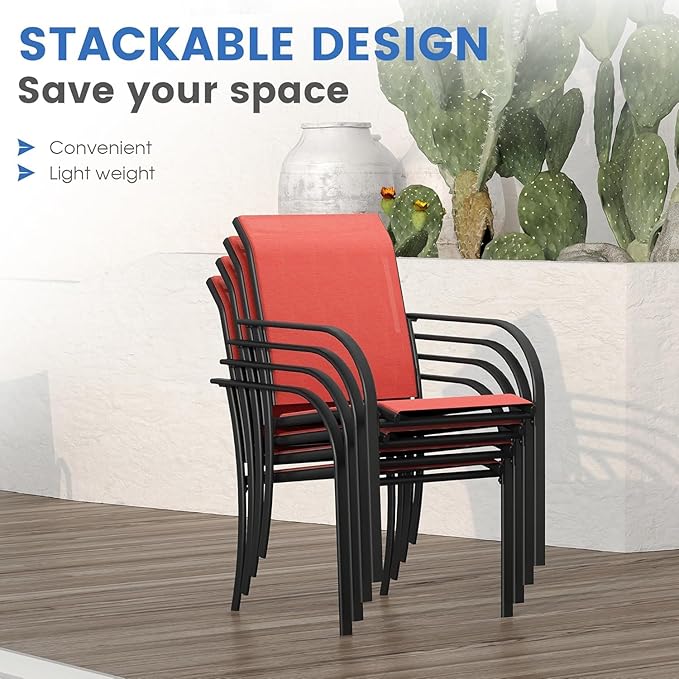 VICLLAX Patio Table and Chair Set of 4, All Weather Metal Round Outdoor Dining - Image 5
