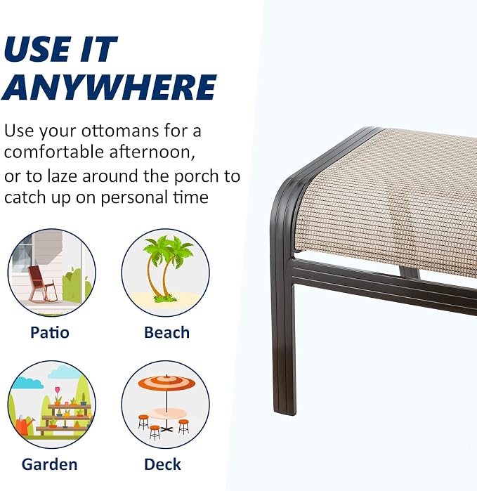 Outdoor Patio Ottoman Seat Textilene Portable Metal Footstool Portable Footrest - Image 5