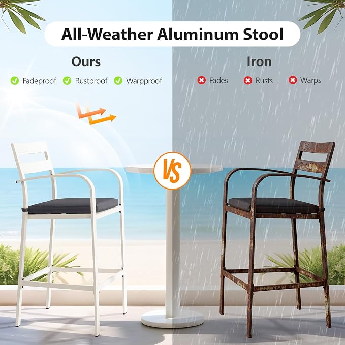 VINGLI Outdoor Bar Stools Set of 2, All-Weather Bar Height Aluminum Stools - Image 4