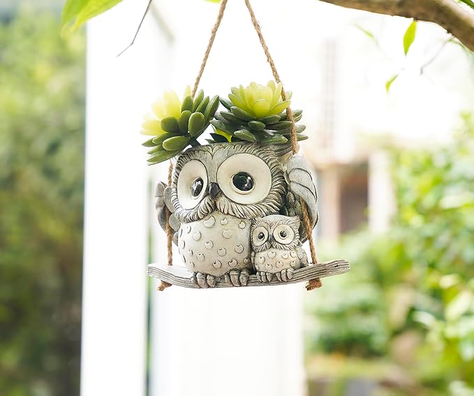 Swing Owl Hanging Planters for Indoor Plants, Cute Small Succulent Pots - Image 7