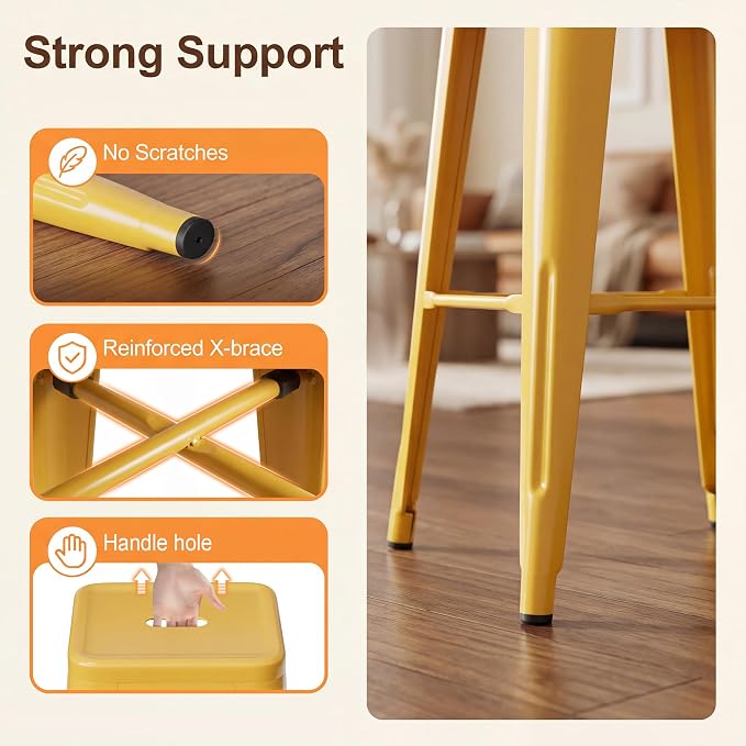 Shahoo 24 Inches Metal Bar Stools Counter Height Stackable Backless Stools - Image 4