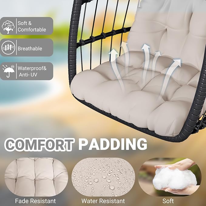 CHABATREE Egg Chair with Stand, Patio Rattan Wicker Hanging Swing Egg Chair - Image 2