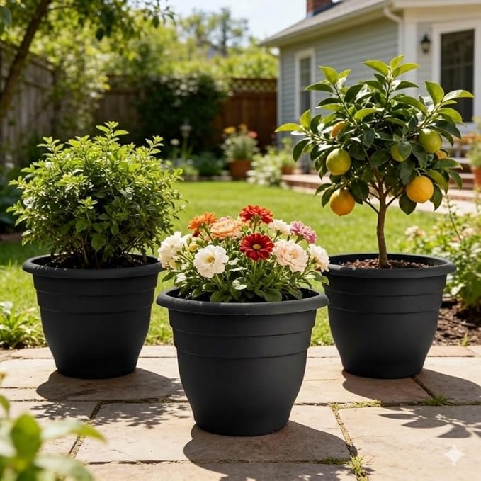 16 Inch Plant Pots Indoor Outdoor, 6 Pack Black Plastic Planters - Image 4