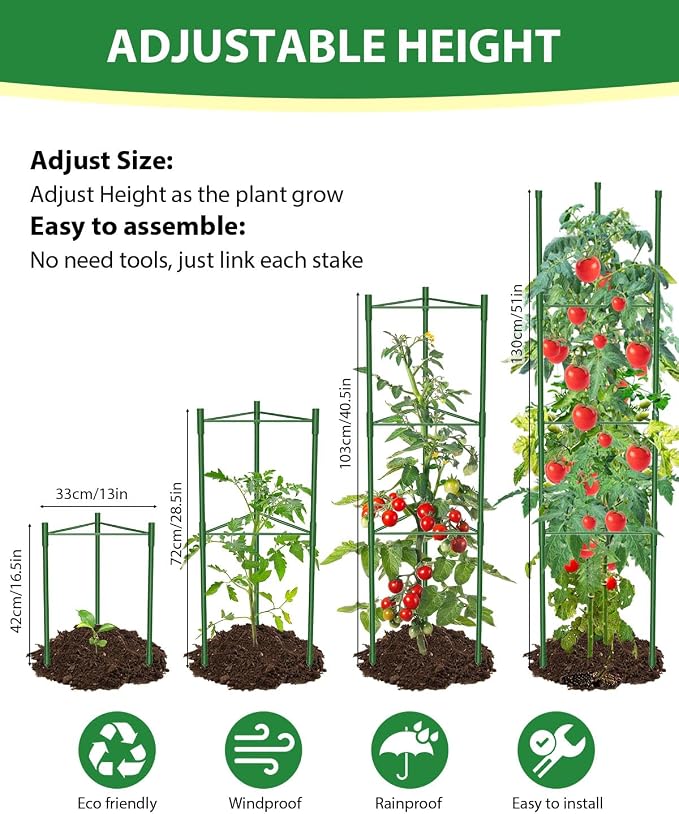 3 Pack Tomato Cages for Garden, 51in*13in Adjustable Tomatoes Plant Stakes - Image 4