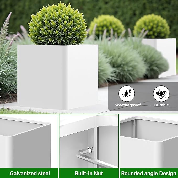 Large Outdoor Planter 26" L x 26" W x 26" H, Metal Square Planter - Image 4