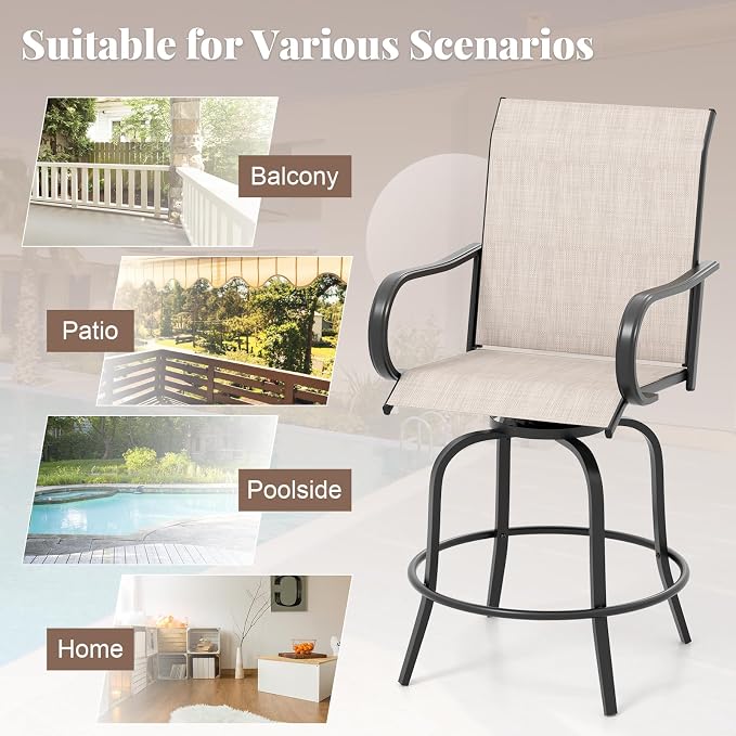 Giantex Set of 4 Swivel Outdoor Bar Stools, All-Weather Bar Height Patio Chairs - Image 9
