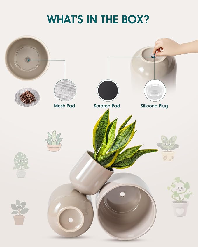 vancasso 6+8+10 inches Ceramic Plant Pots, Planters - Image 3