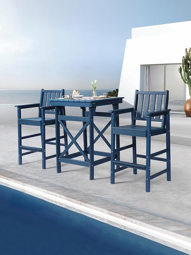 3-Piece Adirondack Chairs and Table Set, HDPE Outdoor Bar Sets, All Weather - Image 9