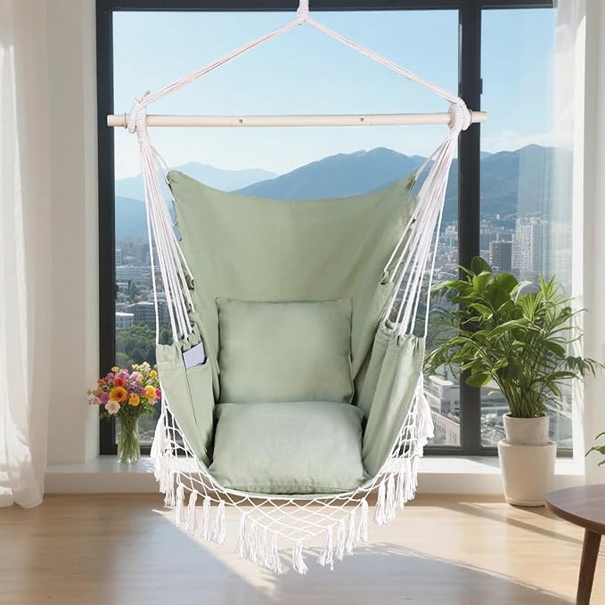 Hammock Chair Hanging Rope Swing Chair, Max 450 Lbs, Large Hanging Chair - Image 7