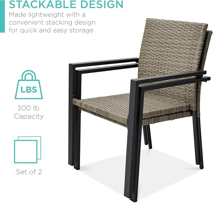 Best Choice Products Set of 2 Stackable Outdoor Wicker Dining Chairs - Image 4