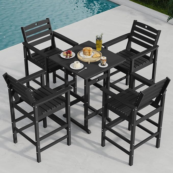 Tall Adirondack Chairs Set of 2, HDPE Wood Balcony Adirondack Chairs Set - Image 2